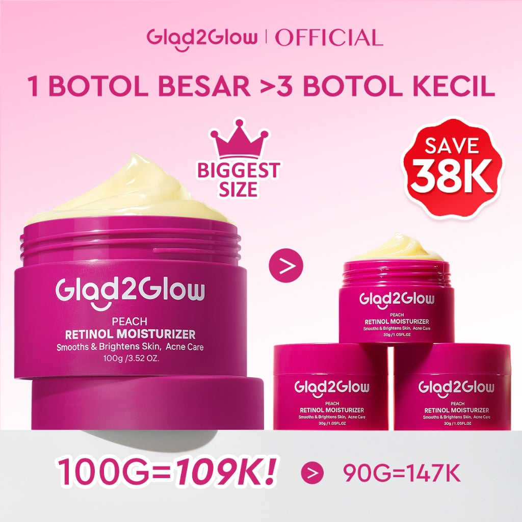 [Big Size]Glad2Glow Peach Retinol Moisturizer 100g Pelembab Anti Penuaan Penghalang Kulit Mencerahkan Flek Hitam Mengurangi kerutan mencerahkan warna kulit menghaluskan kulit mengecilkan pori-pori membesar dan melembabkan g2glow official store
