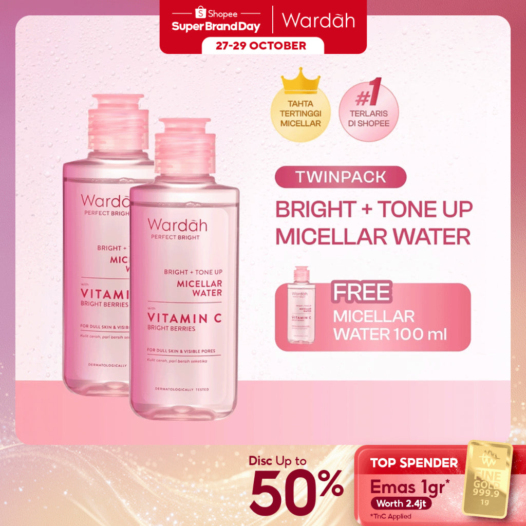 [TWINPACK] WARDAH Micellar Water 100ml All Series - Perfect Bright, Calm and Soothe Nature Daily, Acnederm, Lightening Oil Infused - Pembersih Wajah Make Up Remover Waterproof Tanpa Bilas - Skincare