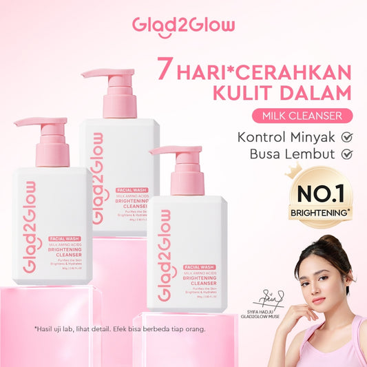 Glad2Glow Milk Amino Acid Gentle Cleanser Brightening facial wash skincare face wash sabun cuci muka cleansing balm exfoliating exfoliasi wajah sabun muka pembersih wajah Mencerahkan wajahMelembabkan kelembaban Mengandung asam amino g2glow official store
