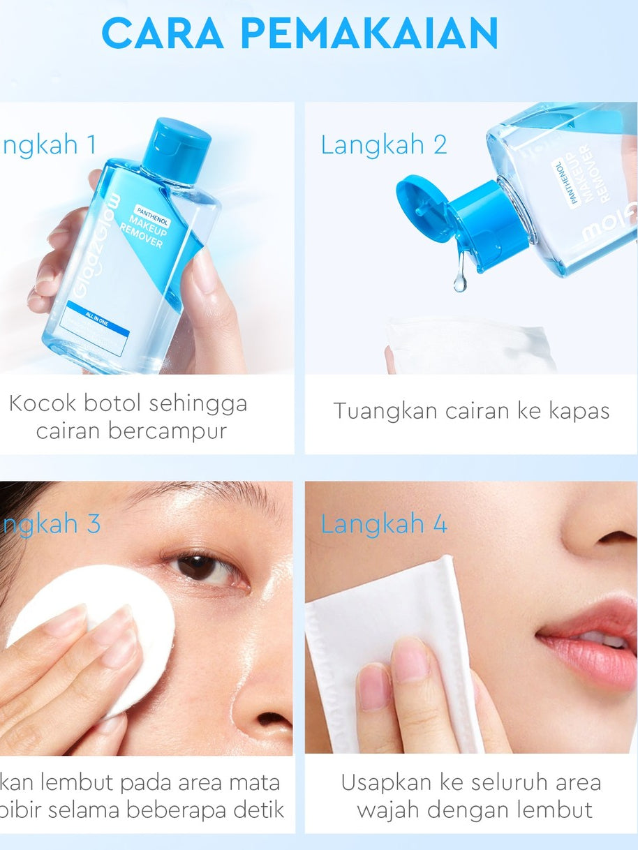 [NEW LAUNCH]Glad2Glow All IN ONE MAKEUP REMOVER Untuk Semua Kulit Lembut cleansing oil Micellar water Penghapus Makeup Waterproof Hapus Riasan Tahan Air dengan dan Dual-Phase Makeup Melting Solution Tanpa Iritasi untuk Kulit Sensitif g2glow official store