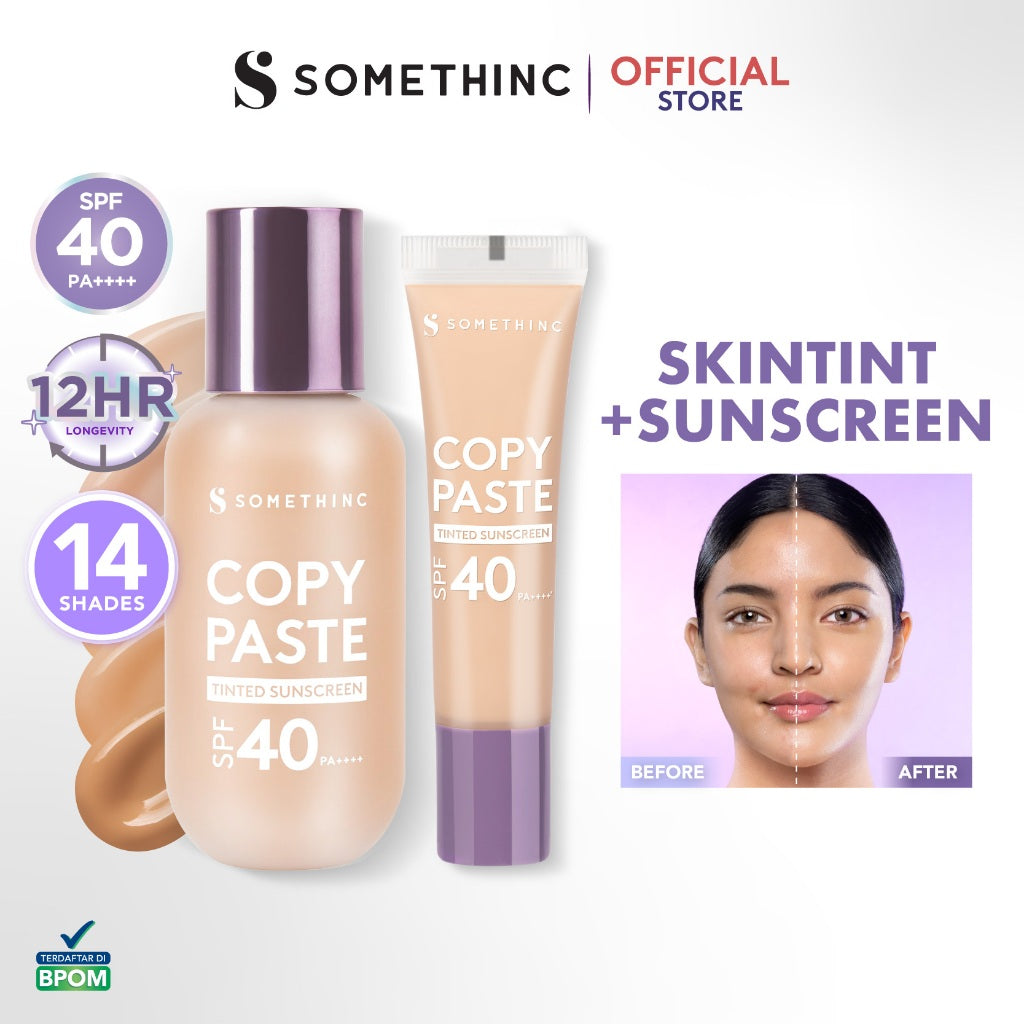 SOMETHINC Copy Paste Tinted Sunscreen SPF 40 PA++++ - Skin Tint Ringan Dengan Finish Dewy | Meratakan Warna Kulit Serta Melindungi Wajah Dari UVA & UVB, Mengandung skincare dan Tahan Lama