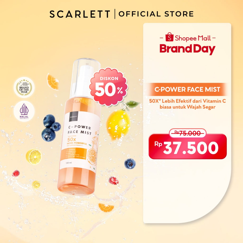 Scarlett Whitening C-Power Face Mist mencerahkan dan menyegarkan wajah