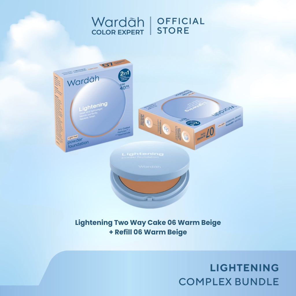 [BUNDLE] WARDAH Lightening Powder Foundation Light Feel 12 g & Refill - Two Way Cake - TWC - Refill TWC - Bedak Padat Tahan Lama - Makeup