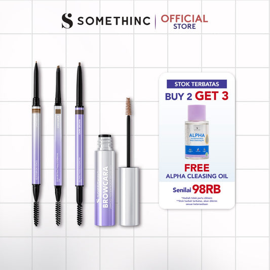 SOMETHINC [2 PCS] Perfect Brow Kit | Pensil Alis Oval Tahan Lama  | Pensil Alis Kecil Tipis Tahan Lama Natural | Maskara Alis Tahan Lama (Microslim 4D Eyebrow Pencil 0.8mm, Browcara 24hold Waterproof Brow Gel, Brow Filler) - free oil cleanser