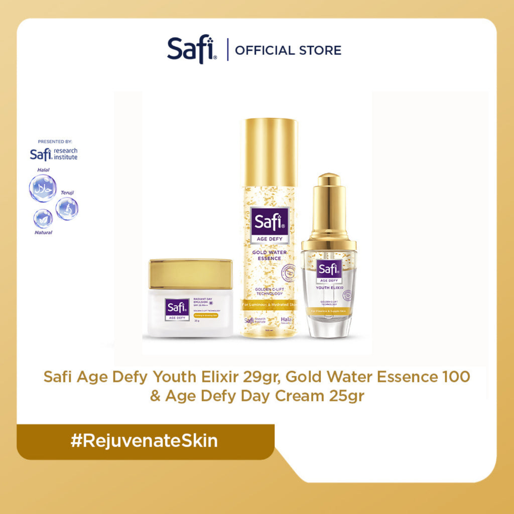 [MUST HAVE] Ready to Glow - Safi Age Defy Youth Elixir 29gr, Gold Water Essence 100 & Age Defy Day Cream 25gr
