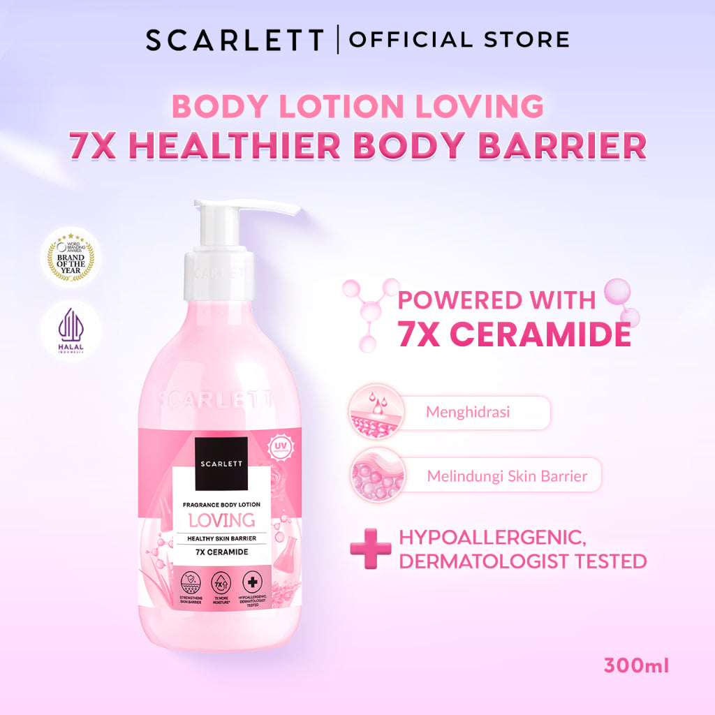 SCARLETT Fragrance Brightening Body Lotion Bright Mood Booster 300ml +4 Essential Oils 3X  Brightening Power | Solusi Untuk Kulit Kering | Menenangkan, Mencerahkan Kulit, Wangi Tahan Seharian