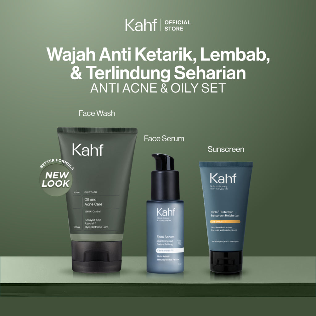[KAHF BUNDLE 3IN1 PAKET PERAWATAN WAJAH : WAJAH ANTI KETARIK, LEMBAB, & TERLINDUNGI SEHARIAN] Paket Face Care Expert Complete Kit (Face Wash + Serum + Sunscreen Moisturizer) - Suitable for Daily Use