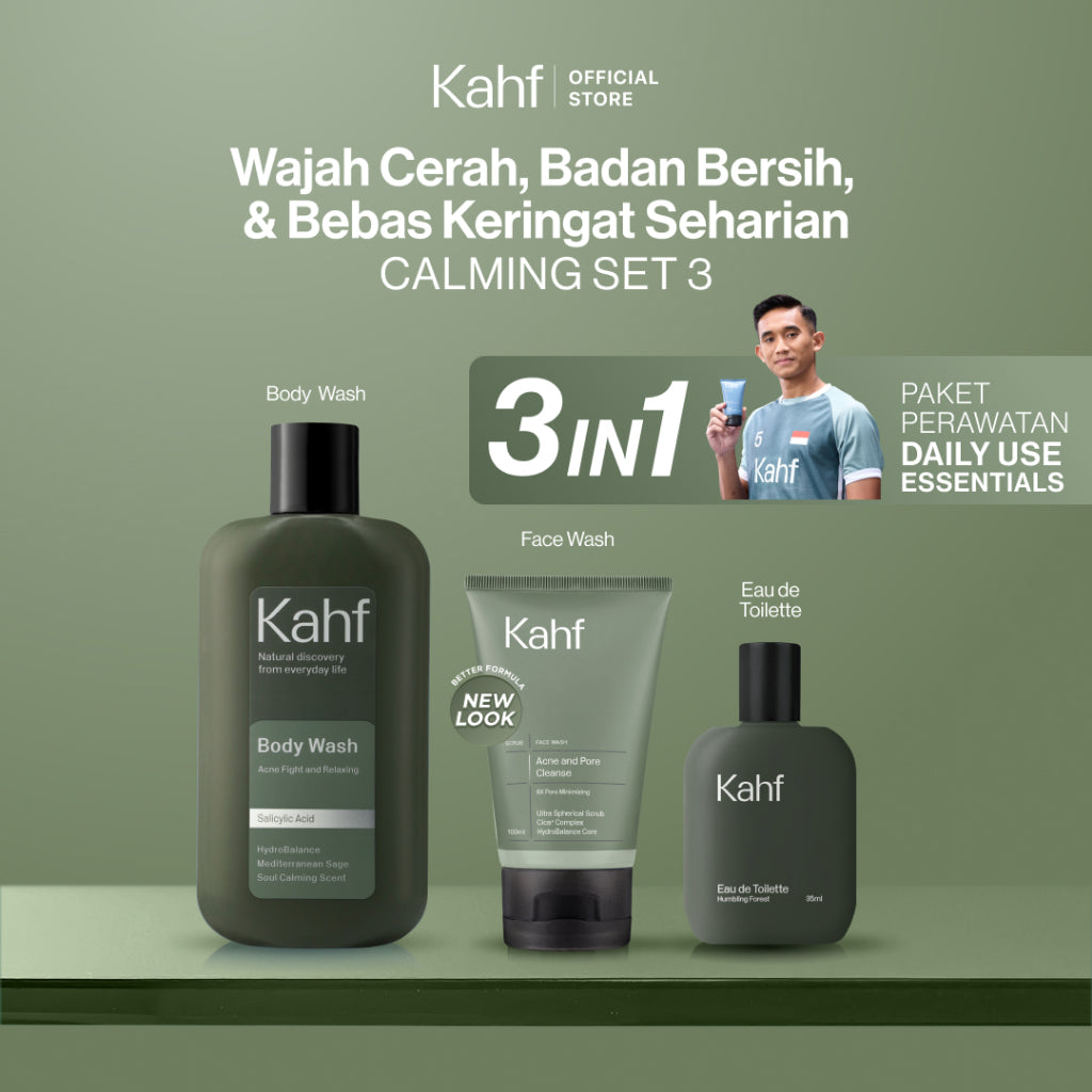 [KAHF BUNDLE 3IN1 PAKET PERAWATAN DAILY USE ESSENTIALS : WAJAH CERAH, BADAN BERSIH, & BEBAS KERINGAT SEHARIAN] Paket Personal Care (Face Wash + Body Wash + Eau de Toilette) - Suitable for Daily Use