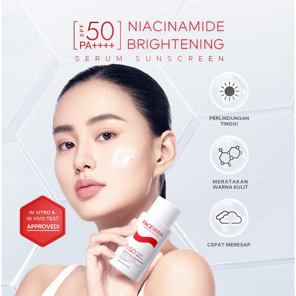 [Big Size 50ML]Facerinna Niacinamide Brightening Serum Sunscreen SPF 50 PA++++ | Proteksi UV  Daily UV Defense Physical Sunscreen Menyerap Cepat Mencerahkan Fades Dark Spots Tone Up Cream Sunscreen Wajah Sunblock Kulit Berminyak berjerawat/Sensitif