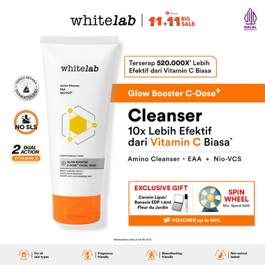 Whitelab Glow Booster C-Dose+ Facial Wash - Sabun Pembersih Muka Pencerah dengan Amino Cleanser Gentle Anti Iritasi [BPOM]