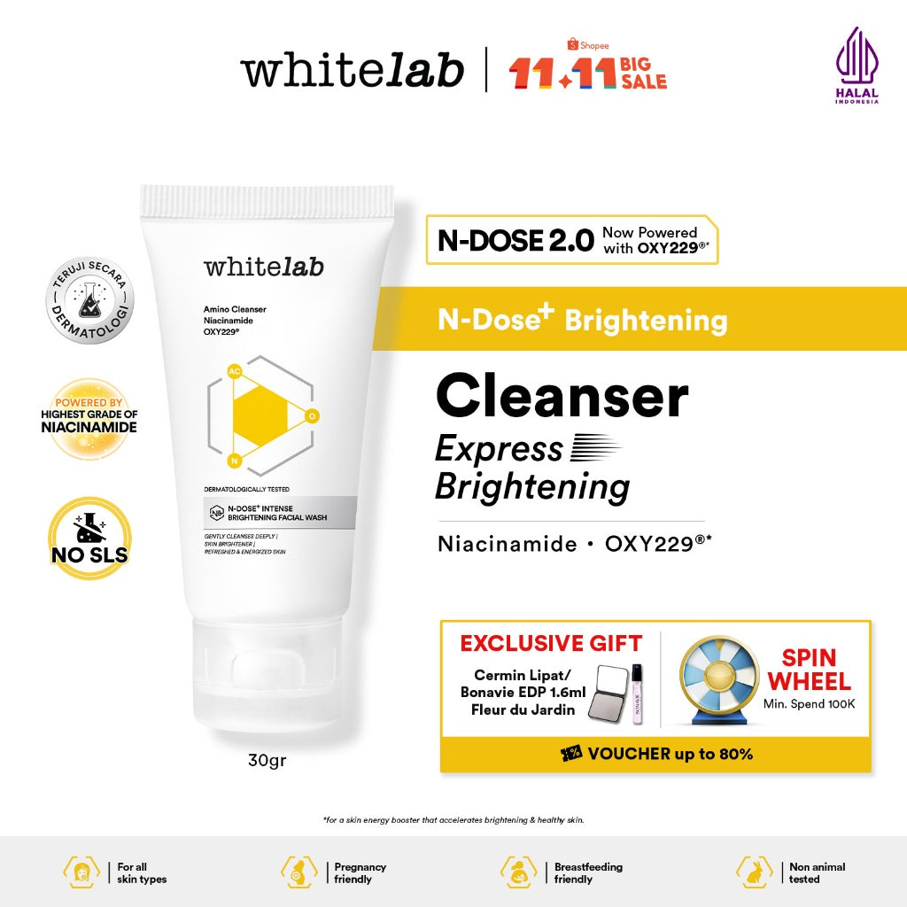 Whitelab Facial Wash Brightening - Sabun Cuci Muka Pembersih Pencerah N-Dose+ 2.0 dengan Amino Cleanser
