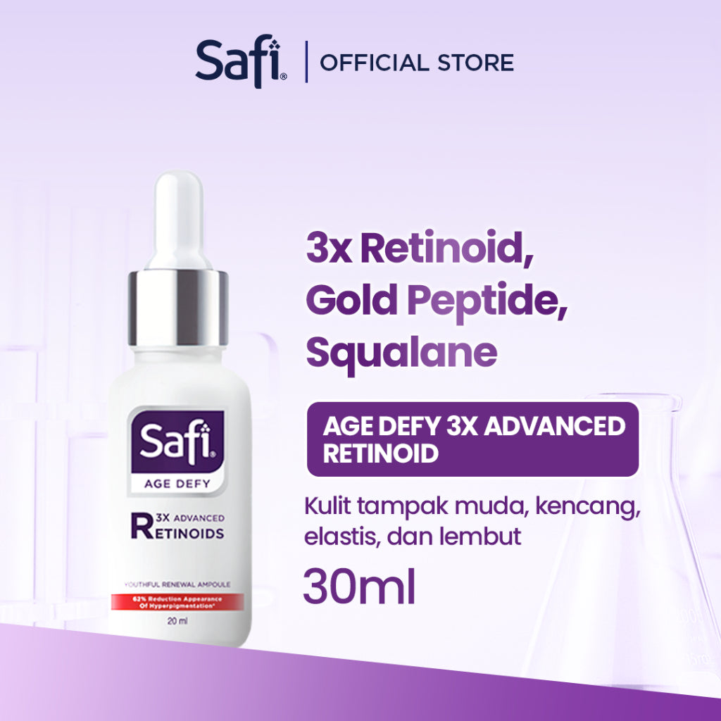 Safi Age Defy 3X Advanced Retinoid Series (Cleanser 100gr, Ampoule 20ml, Moisturizer 40gr) - Sabun Cuci Muka Non SLS, Serum Wajah Glowing, Krim Wajah Anti Aging | Better Than Retinol