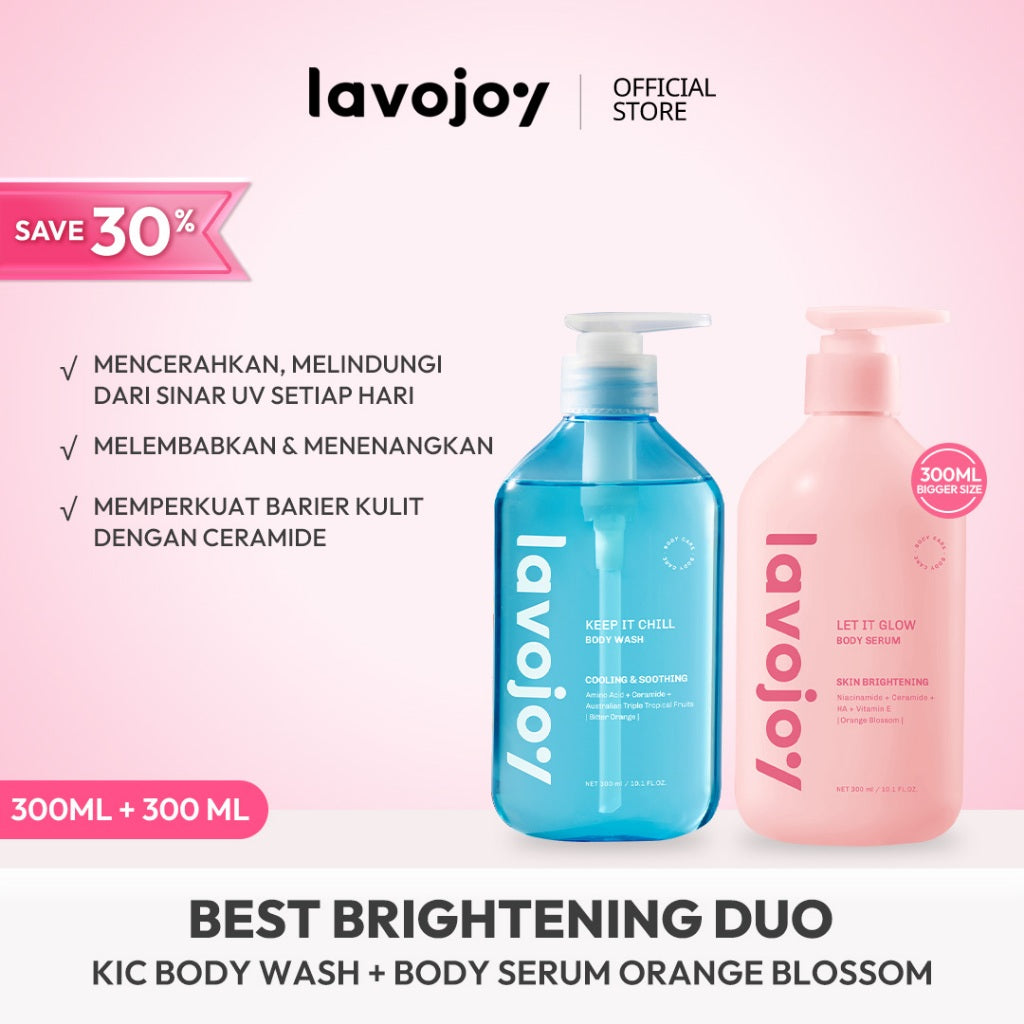 [ECONOMIC BUNDLE] Lavojoy 2in1 Brightening care | Body Serum 300ml + Body wash 300ml | Perawatan untuk Mencerahkan dan Melembabkan kulit dengan Niacinamide + Ceramide + Vitamin E