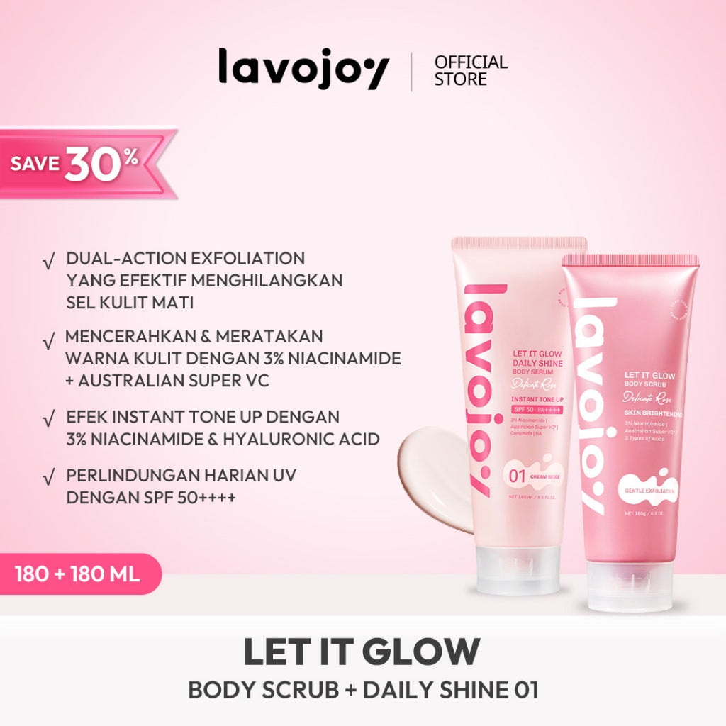[NEW LAUNCH] Lavojoy Let It Glow Body Scrub DELICATE ROSE 180ML | Body Scrub Untuk Mencerahkan & Meratakan Warna Kulit Dengan 3% Niacinamide + Australian Super VC | Dual-Action Exfoliation Menghasilkan Kulit Yang Lebih Halus Dan Lembut