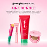 Glowsophy Bundle 4in1 Fresh & Flawless Set Low ph Cleanser + Glow Cushion + Lip SPF + Bearberry Tinted Sunscreen - Melindungi dari sinar UVB dan UVA, Pembersih Wajah