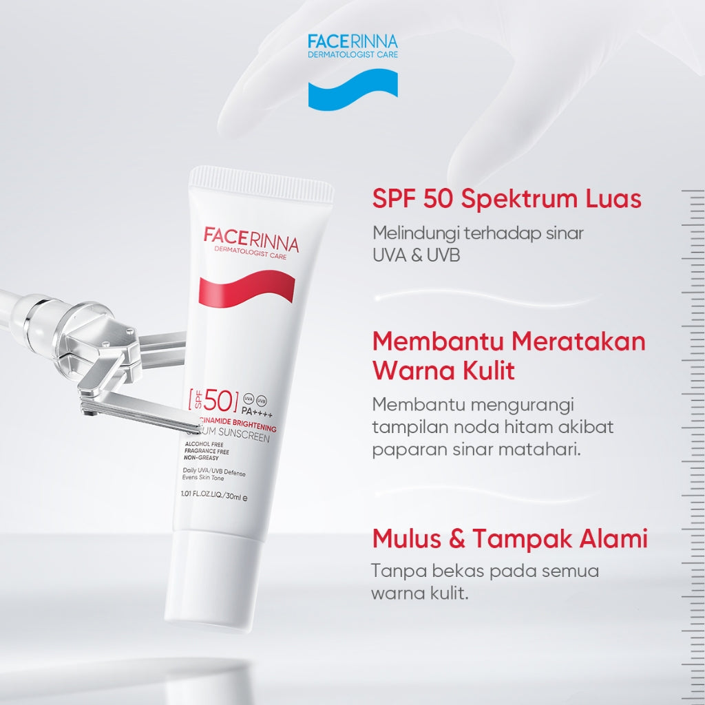 Facerinna Niacinamide Brightening Serum Sunscreen 30ml SPF 50 PA++++ | Proteksi UV Daily Physical