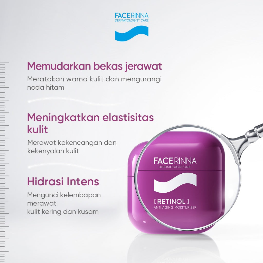 FACERINNA Retinol Anti-Aging 2pcs Skincare Set | Kerutan Memudarkan Garis Halus Meratakan Warna Kulit Menghaluskan Tekstur Kulit Mencerahkan Flek Hitam Melembapkan Menjaga Elastisitas Kulit Membantu Regenerasi Kulit Menghidrasi Kulit Kering Skincare BPOM