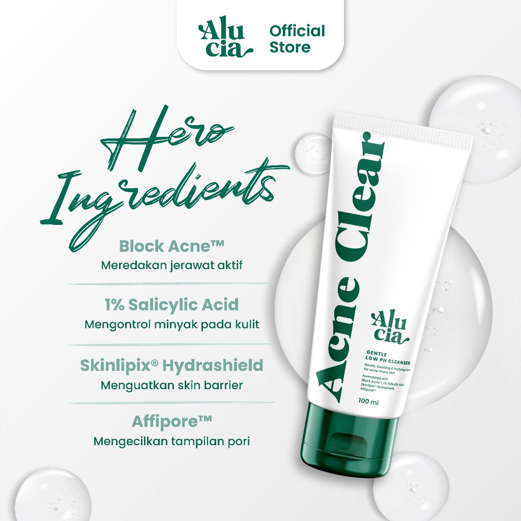 ALUCIA | Acne Clear Gentle Low pH Cleanser with 1% Salicylic Acid Facial Face Wash Sabun Cuci Muka Acne Prone Skin Kulit Berjerawat Low pH 5.0 - 5.5 by Alucia Official