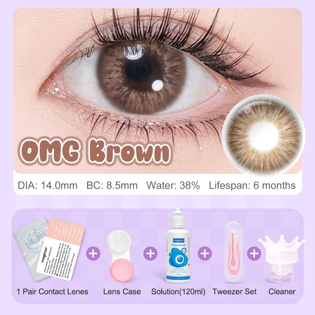 [Diameter kecil Kit]Magister Softlens Minus Kit 14.0mm softlens paketan lengkap minus Nude Brown OMG