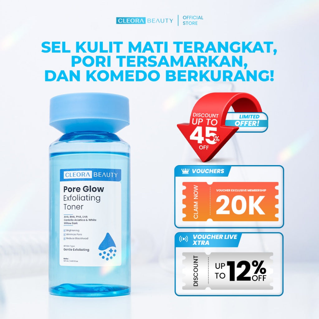 [HOT SALE] Cleora Pore Glow Exfoliating Toner 120ml - Skincare Pemutih Wajah Meratakan Warna Kulit Mengangkat Kotoran & Sel Kulit Mati Mencerahkan Brightening Mengurangi Komedo Dan Jerawat Acne Scincare Pria Wanita Toner Exfoliasi Eksfoliasi Dark Spot