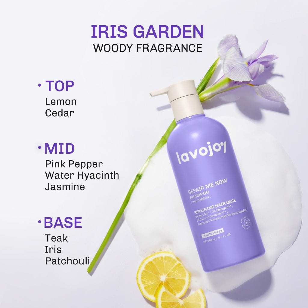 [NEW LAUNCH] Lavojoy Repair Me Now Shampoo Iris Garden 280ml  | Perbaikan Rambut Rusak Intens Dengan 3× Keratin + Ceramide Boost + ScalpBioEnergy Hydration Care | 3x Lebih Lembut, Lalus, Tanpa Mengiritasi