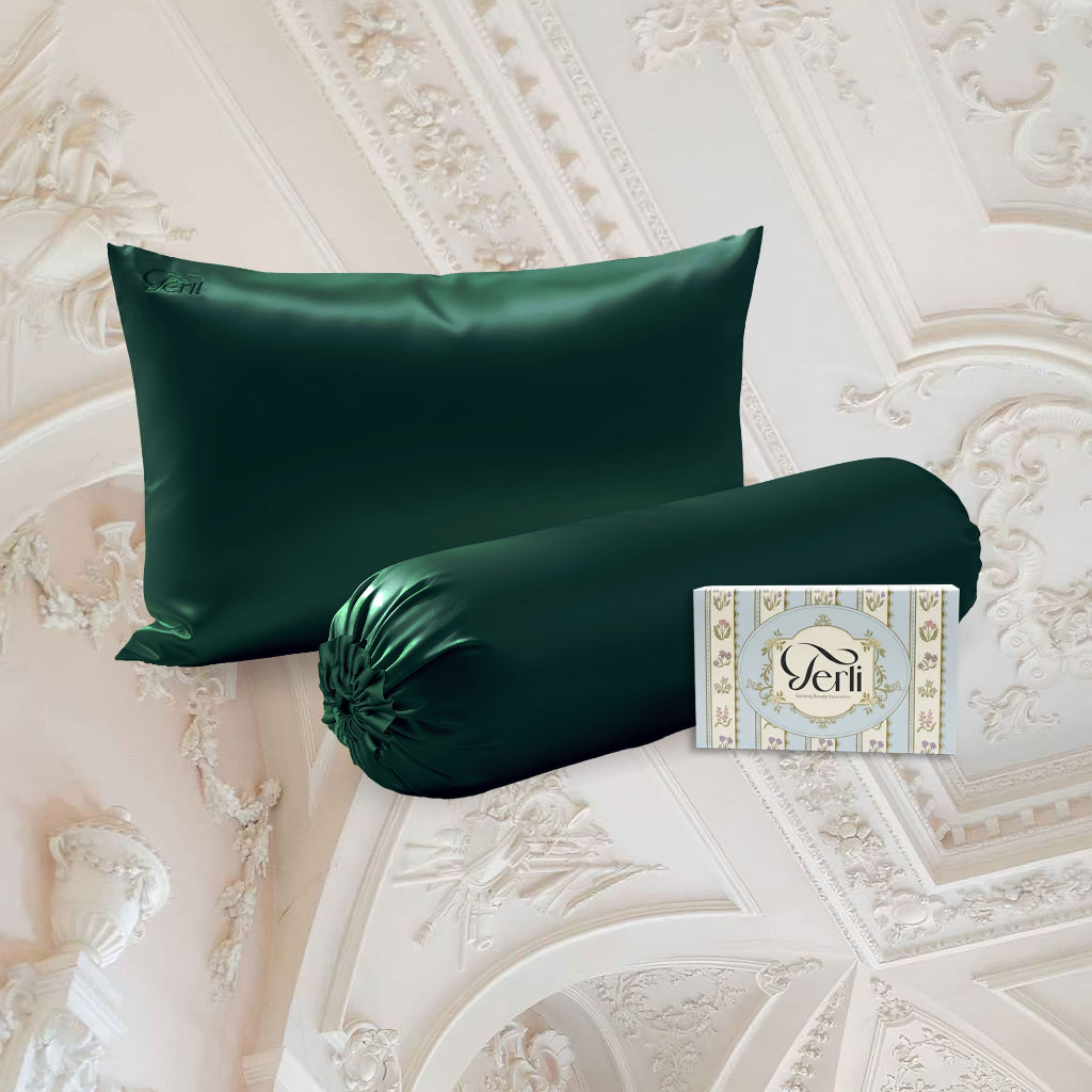 BUNDLE Sarung Bantal dan Guling Set PREMIUM Satin Silk Beauty Boost Pillowcase dan Bolster Case (Standard Size)