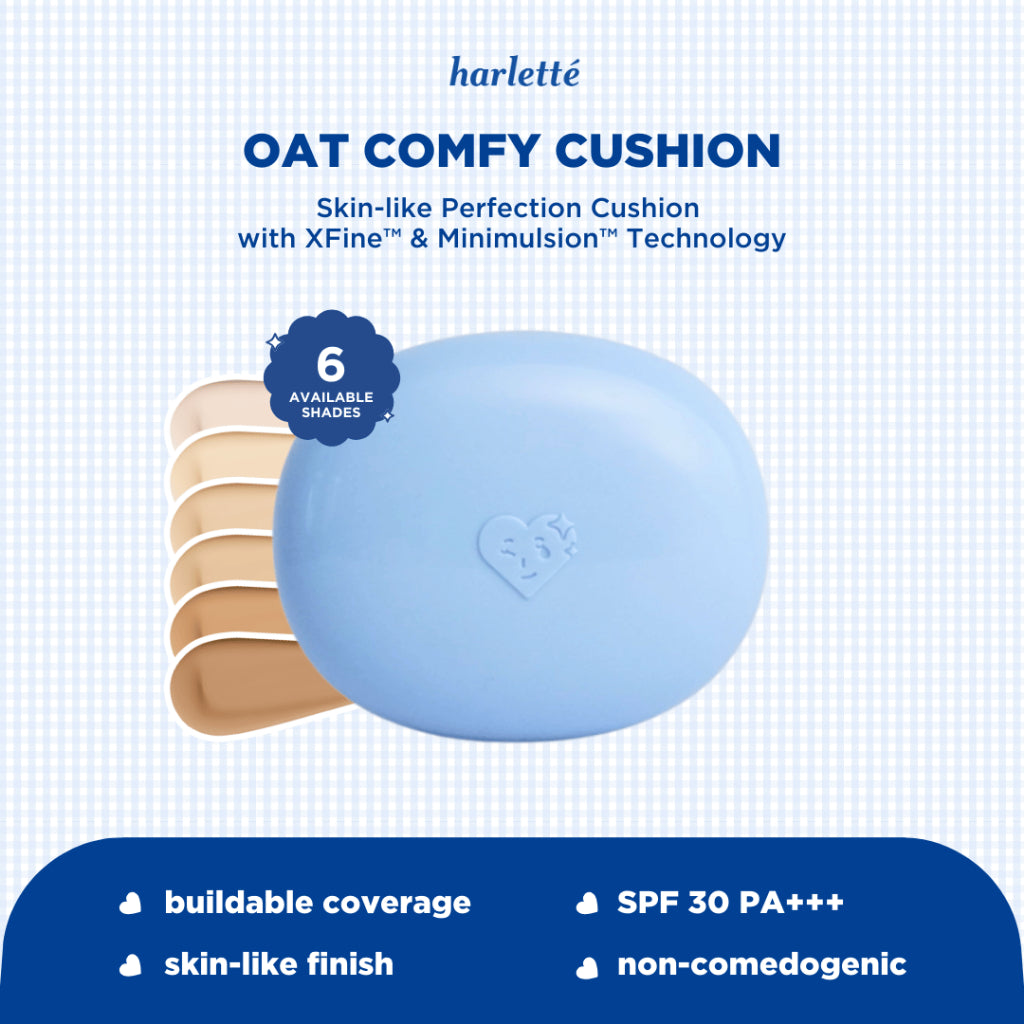 Harlette Oat Comfy Cushion SPF 30 PA+++ | Skincare Infused, Second Skin Finish, Non-comedogenic, Sensitive Skin, Clinically & Dermatologically Tested