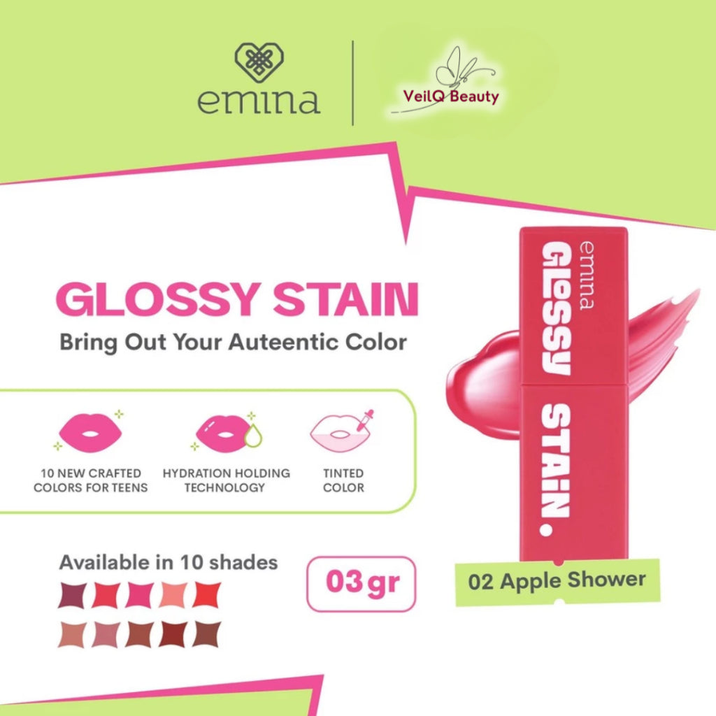 Emina Glossy Stain Lip Tint Bibir Glossy Finish Melembabkan