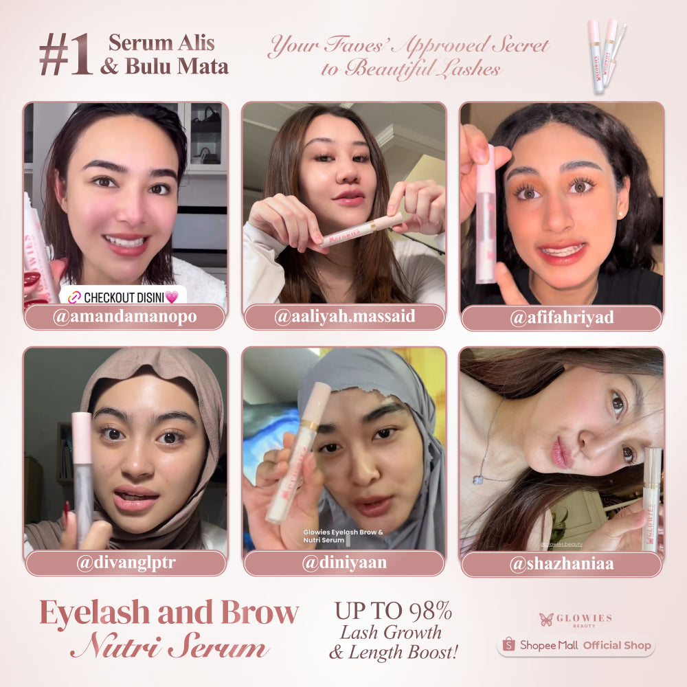 Glowies Serum Bulu Mata Serum Bulu Mata dan Alis 4 ml Eyelash & Brow Nutri Serum Free Gifts Cermin & Pengukur Bulu Mata | Water Based Serum |