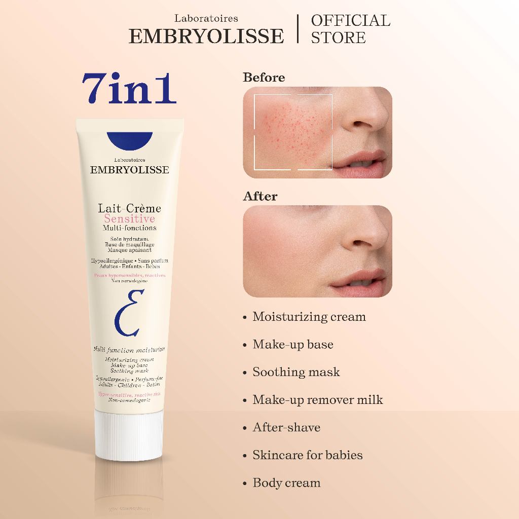 Embryolisse Lait-Creme Sensitive 30ml 7 IN 1 Pelembab Moisturizer Wajah Makeup Cleanser Remover Makeup Base Primer Masker Wajah