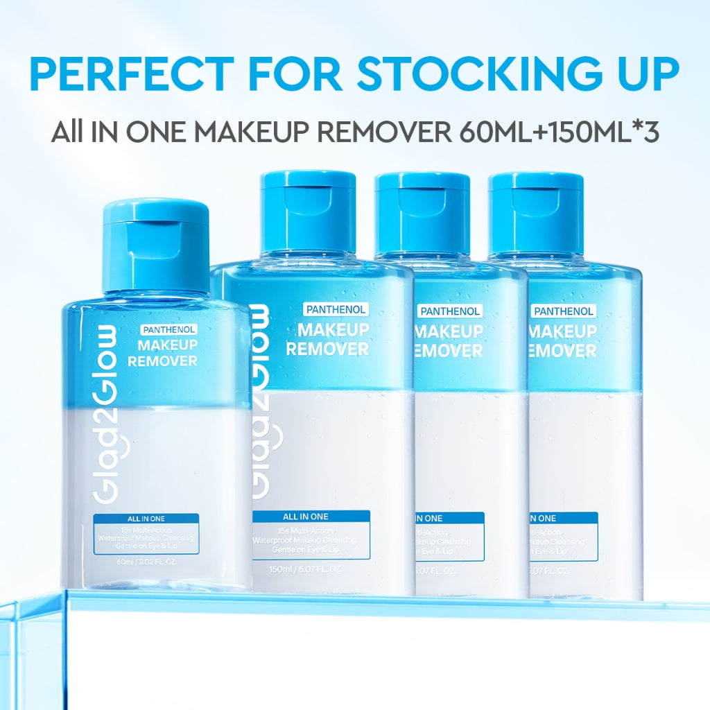 [NEW LAUNCH]Glad2Glow All IN ONE MAKEUP REMOVER Untuk Semua Kulit Lembut cleansing oil Micellar water Penghapus Makeup Waterproof Hapus Riasan Tahan Air dengan dan Dual-Phase Makeup Melting Solution Tanpa Iritasi untuk Kulit Sensitif g2glow official store