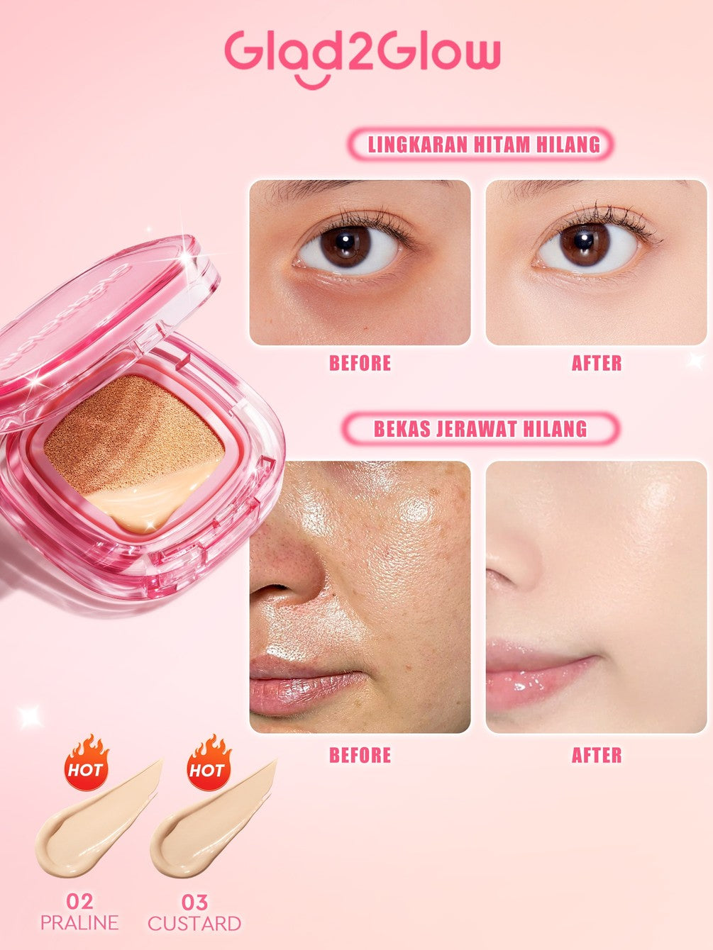 Glad2Glow Perfect Cover Cushion Foundation Waterproof Make Up Setting Concealer BB Cream Tahan Lama Hingga 12 Jam Hasil Akhir Glowing Dan Menyatu Dengan Warna Kulit Tekstur Ringan Di Wajah Full Coverage Velvet To Matte g2glow official store
