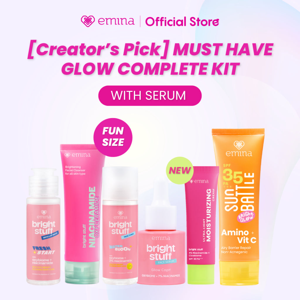 [Creator's PIck] [MUST HAVE] GLOW COMPLETE KIT EMINA BRIGHT STUFF ISI 6 (Micellar Water, Face Wash, Toner, Serum, Moisturizing Cream, Sunscreen Amino Vitamin C) Paket Lengkap Cerah Lembap Glowing