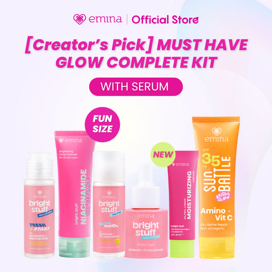 [Creator's PIck] [MUST HAVE] GLOW COMPLETE KIT EMINA BRIGHT STUFF ISI 6 (Micellar Water, Face Wash, Toner, Serum, Moisturizing Cream, Sunscreen Amino Vitamin C) Paket Lengkap Cerah Lembap Glowing
