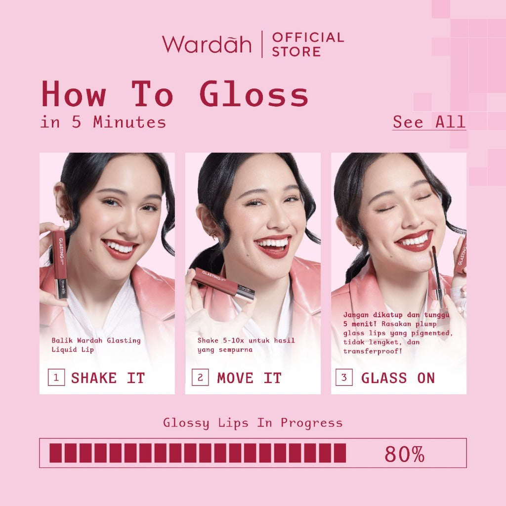 BEST SELLING! WARDAH Glasting Liquid Lip PINK POWER Lip Stain Lipgloss Lipstik Liptint Lip Matte Lipstick Lipcream Cleopatra Look Lip Cream Glossy Lip Longlasting Waterproof Tahan Lama Glaze Lip Makeup Two Tone Lip