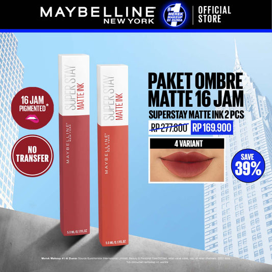 MAYBELLINE OFFICIAL Paket Hemat Superstay Matte Ink 2 pcs Ombre Set Lipstick - Long Lasting Lipstick Matte Waterproof Transferproof Lipstik