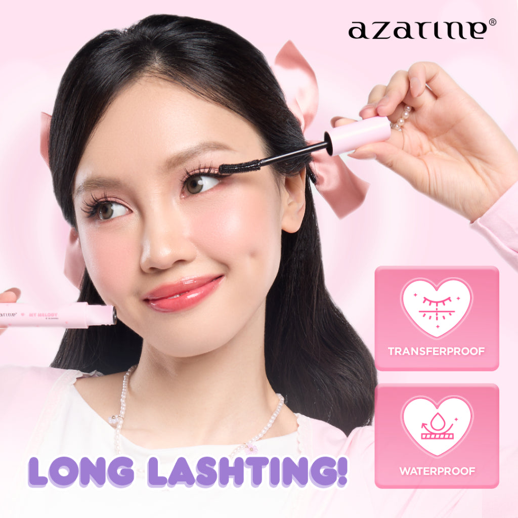 Azarine Line Lash Lips [3 PCS] High Up! Lashting Mascara Dual Finish Lash Lift Effect + Intense Bold Starliner Longlasting Waterproof + Play Pop Glossy Tint Liptint Glossy Tahan Lama