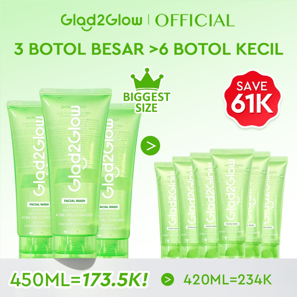 [Big Size]Glad2Glow Centella Salicylic Acid Acne Gel Cleanser 150ml facial wash skincare face wash sabun cuci muka cleansing balm exfoliating exfoliasi wajah sabun muka pembersih wajah merawat serta membantu menenangkan jerawat menenangkan kulit