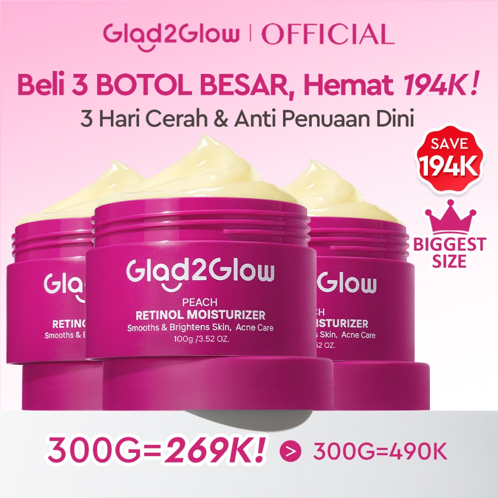[Big Size]Glad2Glow Peach Retinol Moisturizer 100g Pelembab Anti Penuaan Penghalang Kulit Mencerahkan Flek Hitam Mengurangi kerutan mencerahkan warna kulit menghaluskan kulit mengecilkan pori-pori membesar dan melembabkan g2glow official store