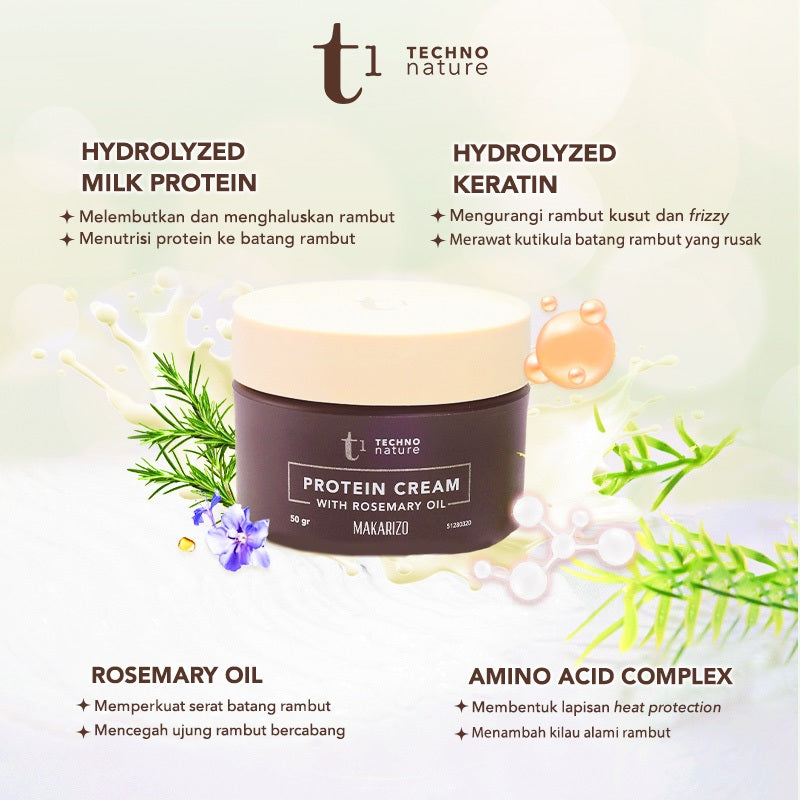 PAKET ISI 4 - Makarizo T1 Techno Nature Rosemary Scalp & Hair Oil 40mL + Equalizer Shampoo & Conditioner 180 mL + Protein Cream 50mL - Shampoo Conditioner Non SLS