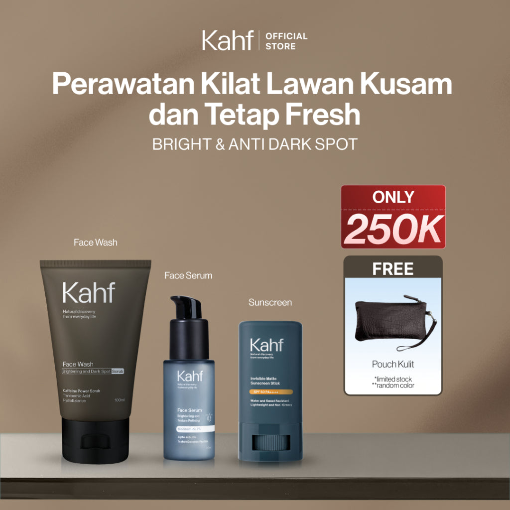 [KAHF BUNDLE 3IN1 PAKET PERAWATAN WAJAH : SKINCARE HEMAT WAKTU UNTUK COWOK YANG MAU BEBAS KUSAM] Paket Perawatan Kilat Lawan Kusam & Tetap Fresh (Face Wash + Serum + Sunscreen Stick) - Suitable for Daily Use