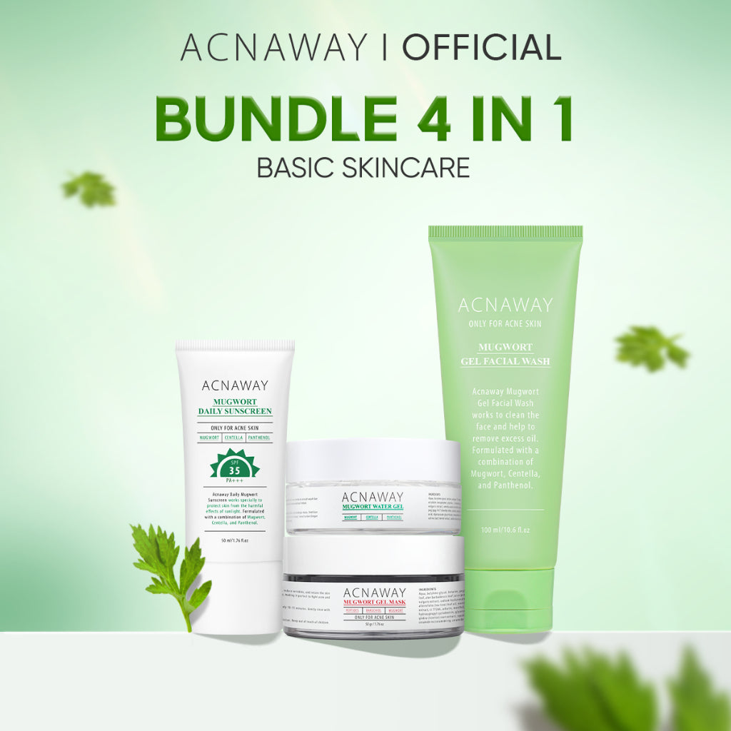 ACNAWAY Bundle 4 in 1 Acne Care, Defense & Basic Skincare | Rangkaian Lengkap untuk Kulit Berjerawat & Sensitif facial wash cleanser moisturizer gel moist cream acne spot acne treatment gel mask mugwort masker