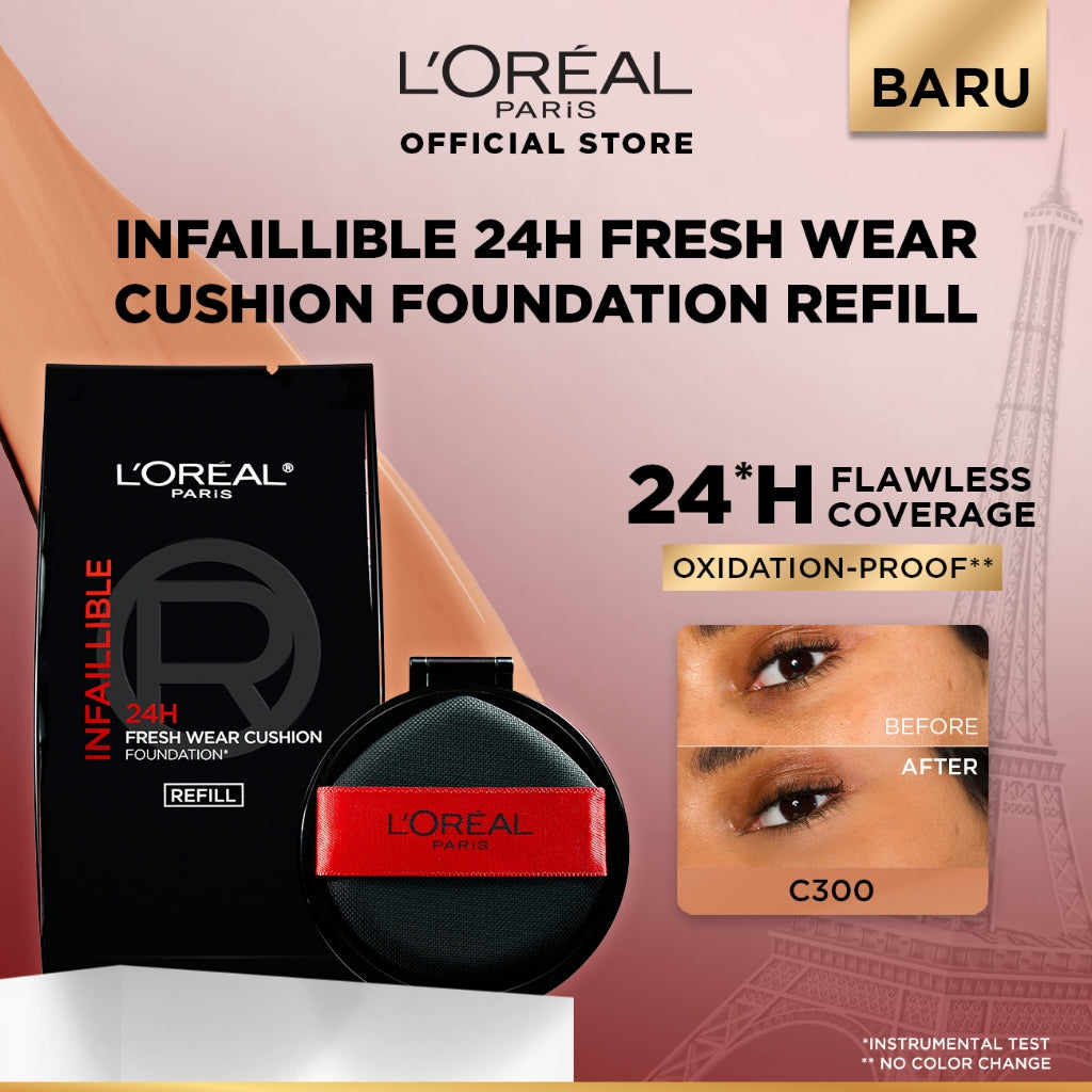 [BARU!] L'Oreal Paris Infaillible Cushion Foundation 24H - flawless coverage,  Cushion dengan hasil yang nyaman tersedia dalam 10 shades cocok untuk kulit indonesia.