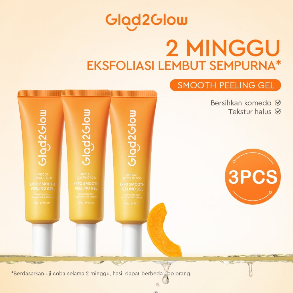 Glad2Glow peeling gel Apricot Glycolic Acid Exfo Smooth Eksfoliasi peeling produk yang mampu mengangkat sel kulit mati  Komedo Kotoran Scrub Wajah Extract g2glow official store