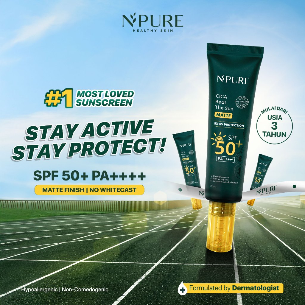KHUSUS MEMBER - NPURE SUNSCREEN CICA BEAT THE SUN MATTE / SUNSCREEN JERAWAT / SUNSCREEN HYPOALLERGENIC SPF 50 PA++++