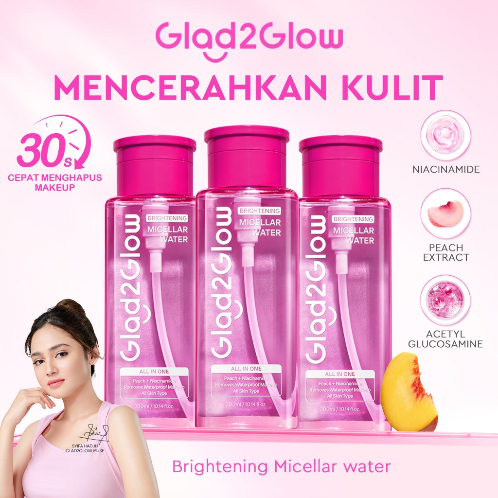 [NEW LUNCH] Glad2Glow Brightening Micellar Water 300ml Untuk Semua Kulit Lembut Cepat Menghapus Makeup & Mencerahkan kulit Penghapus Makeup Waterproof Hapus Riasan Tahan  dan Tanpa Iritasi g2glow official store