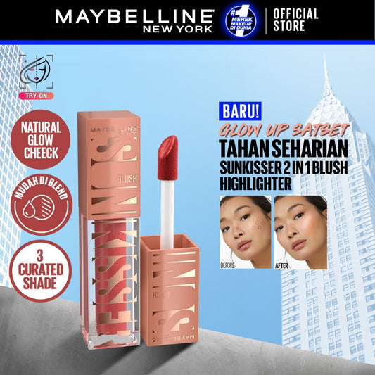 MAYBELLINE OFFICIAL Sunkisser Liquid Blush 5.4mL Instant Fresh Cheeks Glow Matte Cream Blush Liquid Blush Highlighter Blush On Cair Buildable Mudah Di Blend Pigmented Ringan Tahan Lama Tinted Serum