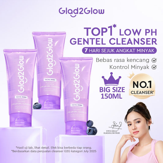 Glad2Glow Blueberry Ceramide Low pH Gel Cleanser facial wash skincare face wash sabun cuci muka cleansing balm exfoliating exfoliasi wajah sabun muka pembersih wajah Memperbaiki penghalang kulit tetap terhidrasi wajah G2G g2glow official store