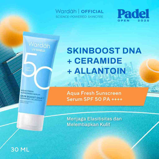 WARDAH UV Shield Aqua Fresh Sunscreen Serum SPF 50 PA++++ 30 ml - Melembabkan Kulit Kering, Memperbaiki Skin Barrier, Melindungi Kulit secara Maksimal - Ringan, Cepat Meresap, Tidak Lengket, No Whitecast, Non comedogenic, 0% Alkohol - Skincare