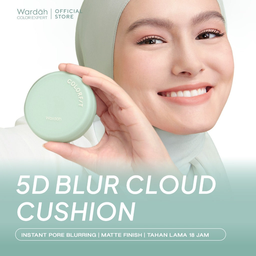 WARDAH Colorfit 5D Blur Cloud Cushion Matte Finish Tahan Lama Hingga 18 Jam - SPF 50 PA+, Nano-Hyaluron, dan CICA Menyamarkan Pori & Tekstur Wajah Menyatu Dengan Kulit Non Comedogenic - Tahan Lama dengan Bedak - Makeup